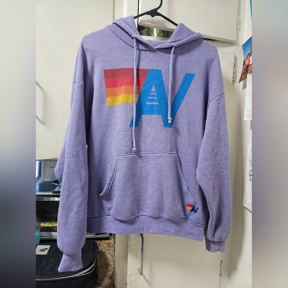 Aviator Nation purple XS extra-small 4 stripe rainbow AN hoodie